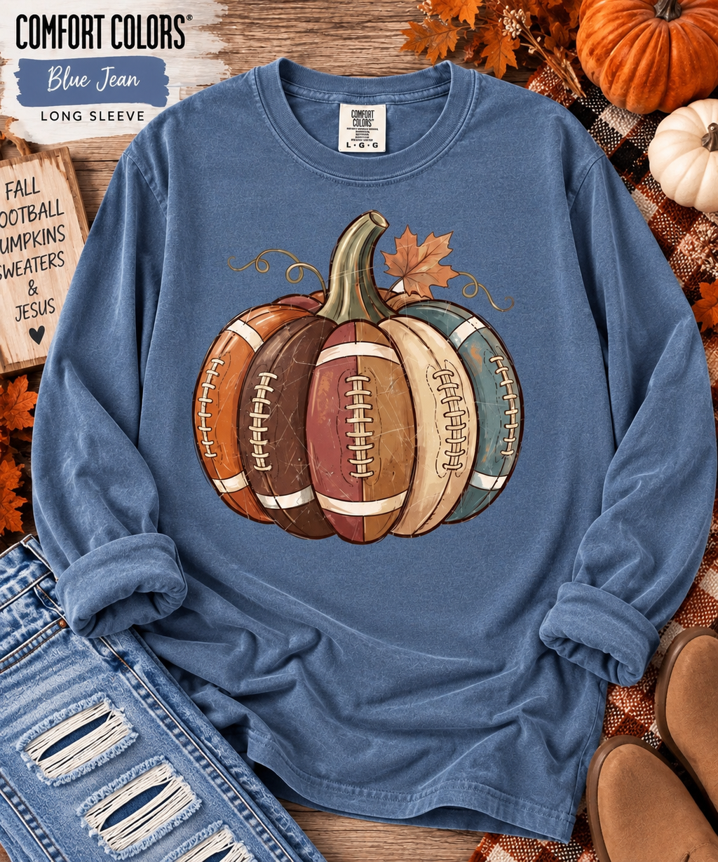 Pumpkin Football Comfort Colors Long Sleeve
