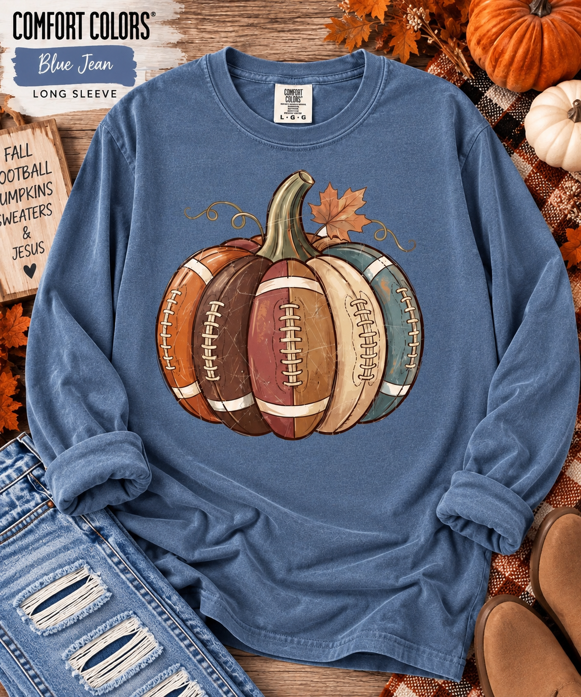Pumpkin Football Comfort Colors Long Sleeve