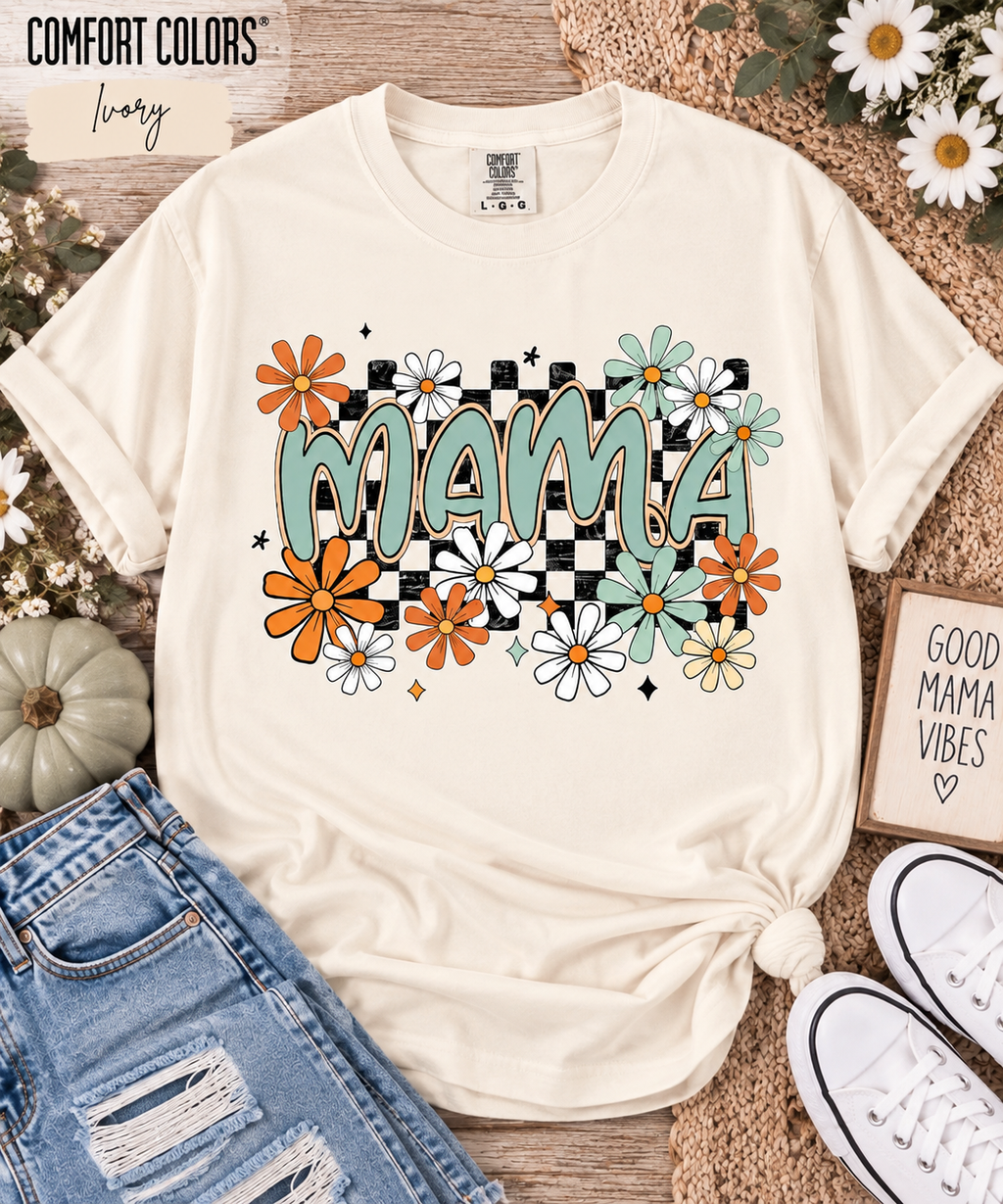 Mama Orange Flowers Comfort Colors Tee