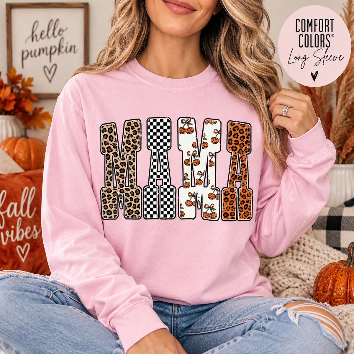 Mama Pumpkin Long Sleeve Comfort Colors Tee