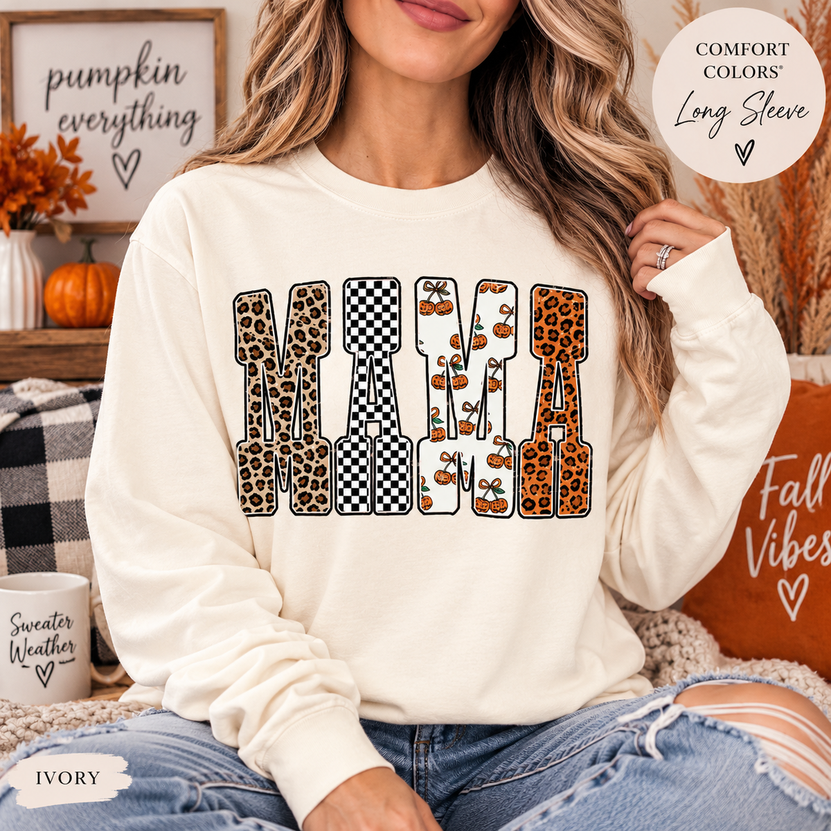 Mama Pumpkin Long Sleeve Comfort Colors Tee