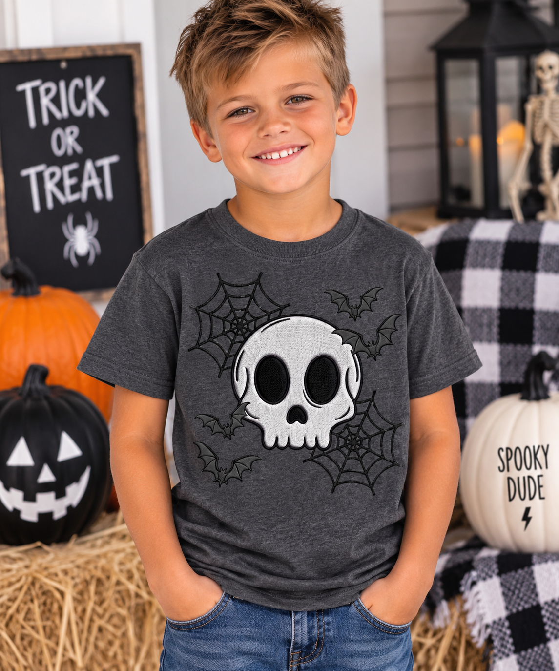 Halloween Skull & Bats Kids Tee